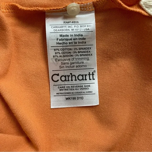 Carhartt Womens Polo Golf Shirt Size Small Short Sleeve Y2K Preppy Peach Orange - Picture 5 of 6